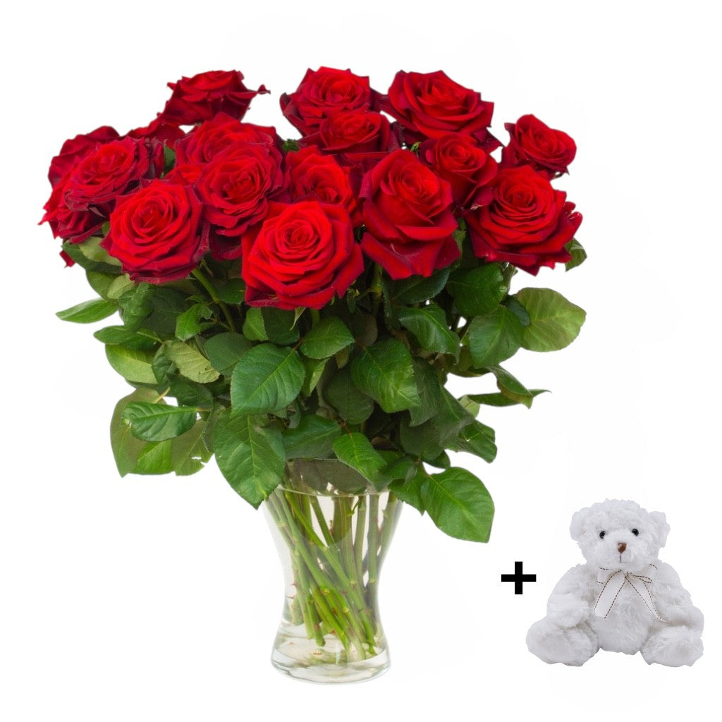 Boeket Real Red Roses Met Knuffel