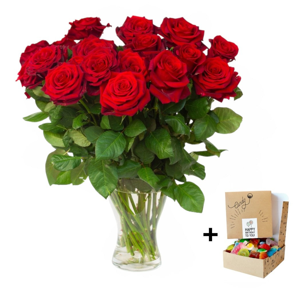Boeket Real Red Roses Met Snoep