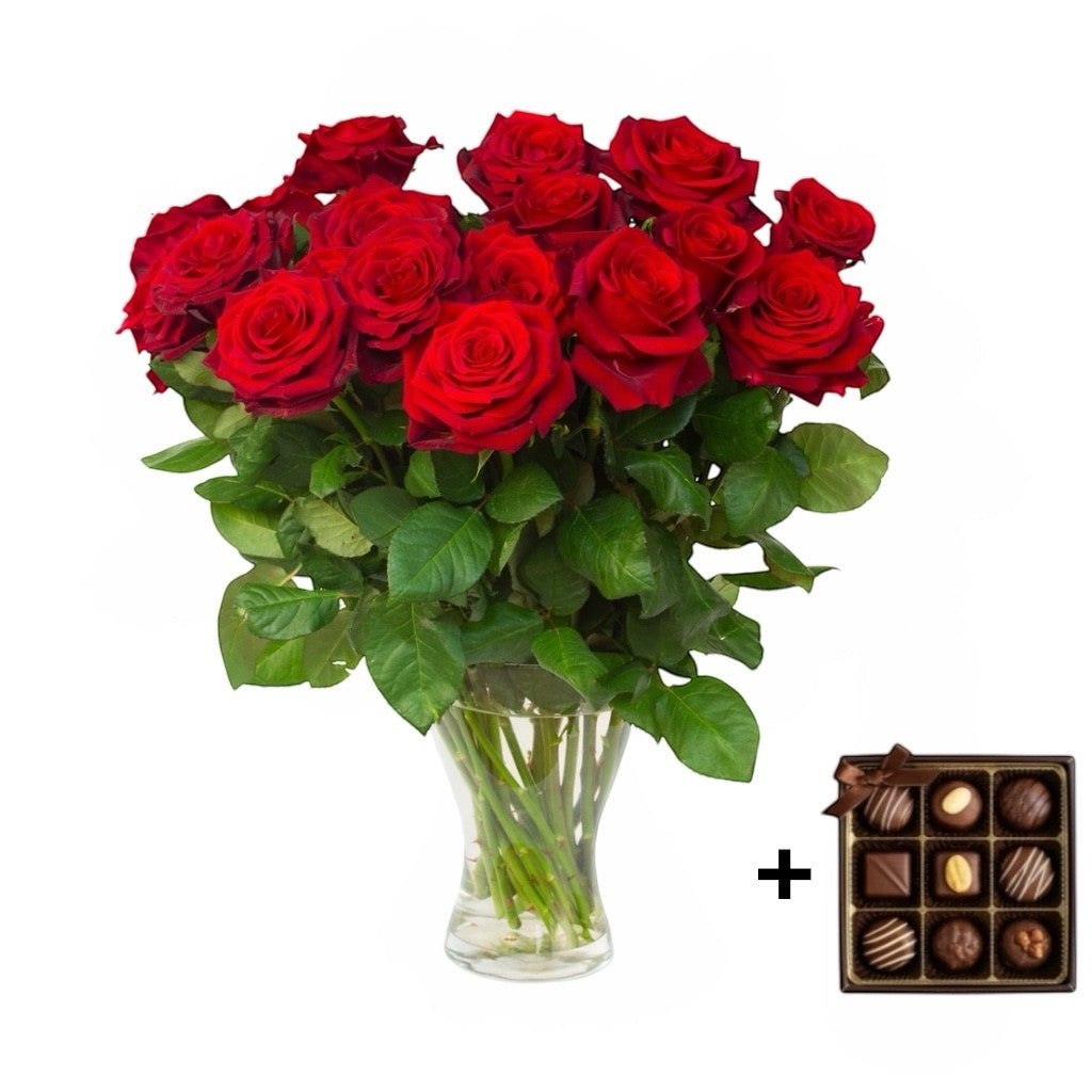 Boeket Real Red Roses Met Chocolade